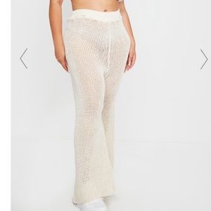 PrettyLittle Thing NWT Plus Cream Knit High Waist Wide Leg Pants Size 14